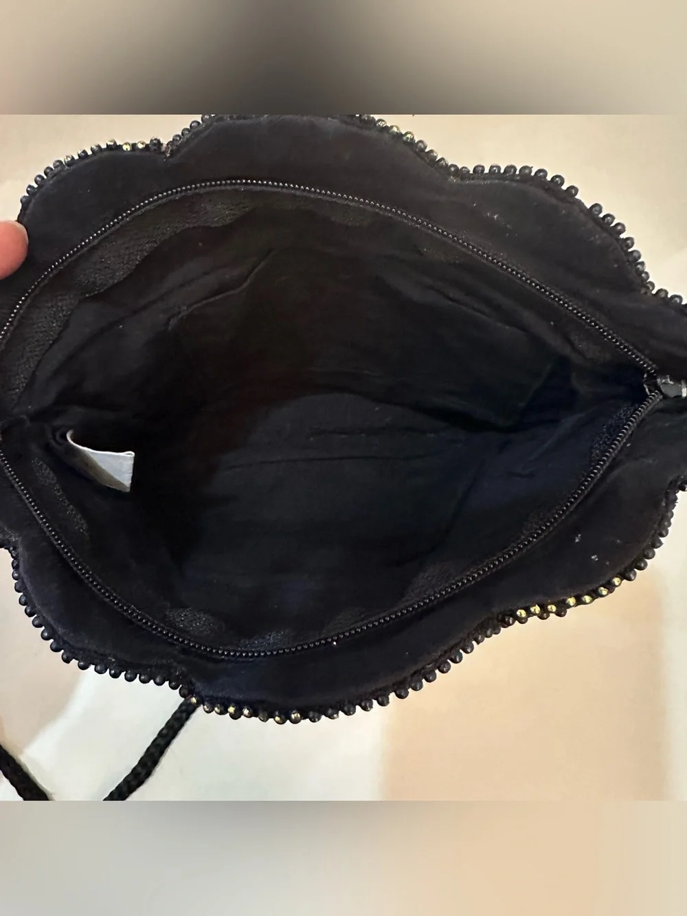 Vintage Beaded Floral Black Evening Crossbody Bag with Gold Sequin Accents